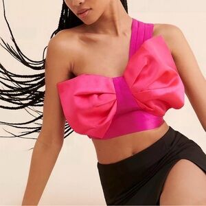 Audette Pink One-Shoulder Bow Top
